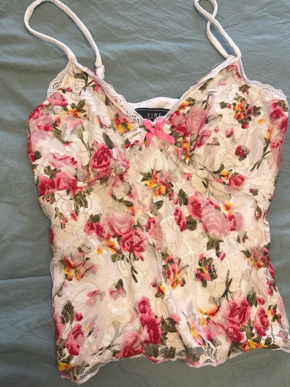 Vibe Floral Lace Cami in Pink and White with Yellow Accents